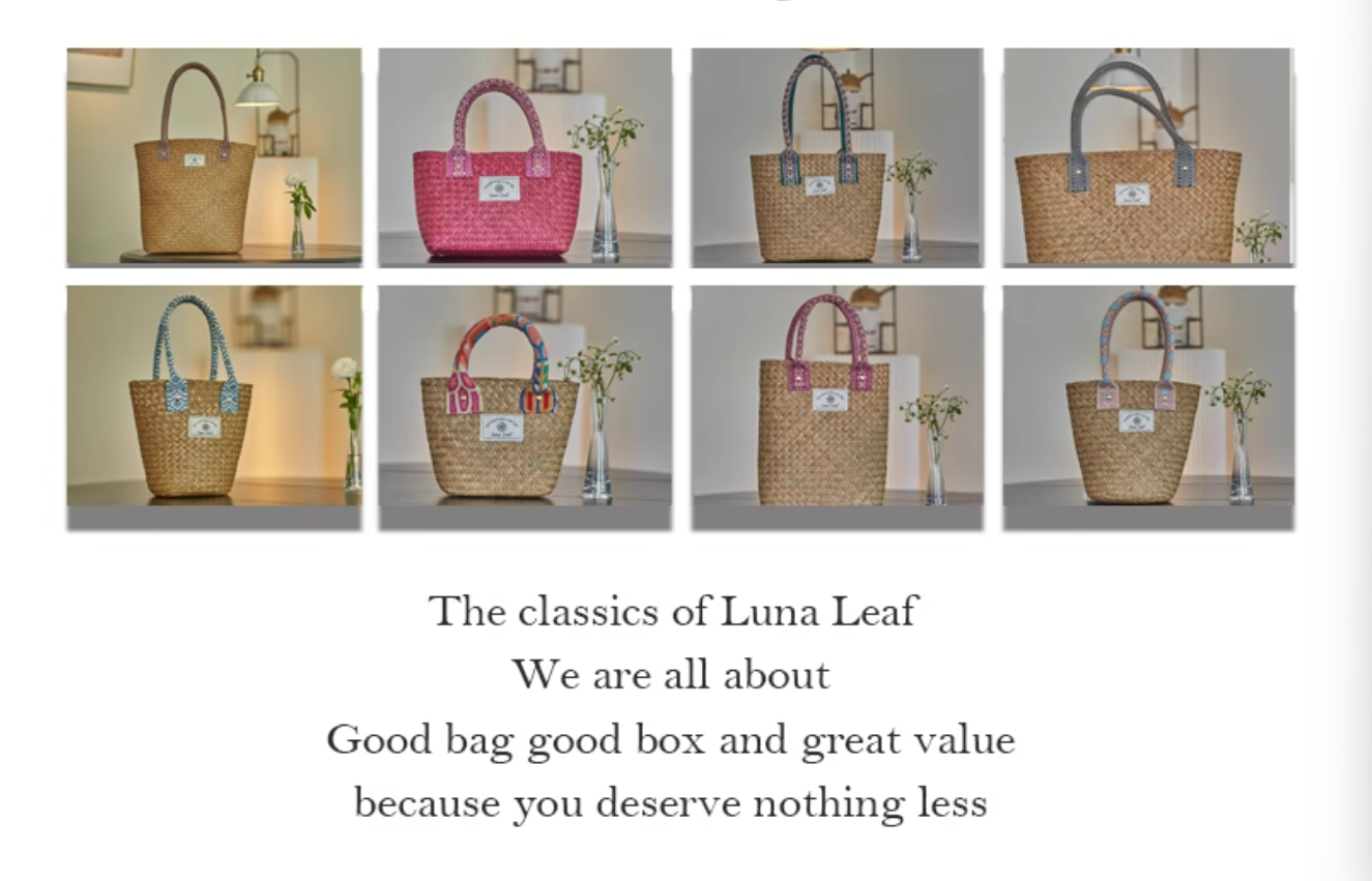 Luna Leaf Traditional Handwoven Craft Bag with Vintage Jacquard Ribbon, Handmade Grass Weaving Vacation Bag